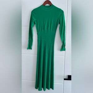 Zara green pleated knit midi dress